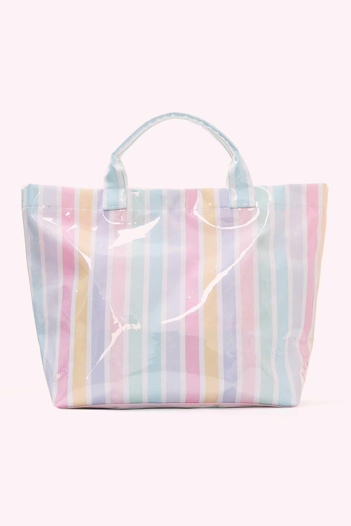 Red Glossy Striped Vinyl Large Tote Bag (Color Varied)