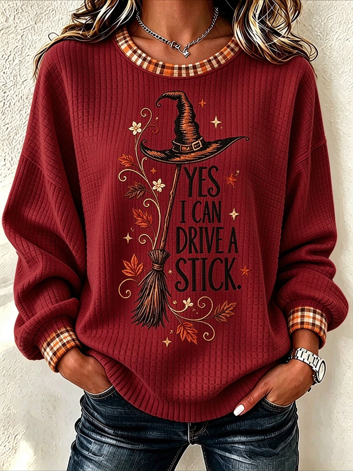 Magic Broom Casual Crew Neck Halloween Regular Fit Sweatshirt