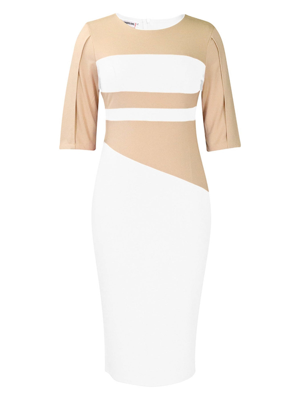 Color Block Simple Dress, Casual Crew Beck Bodycon Midi Dress