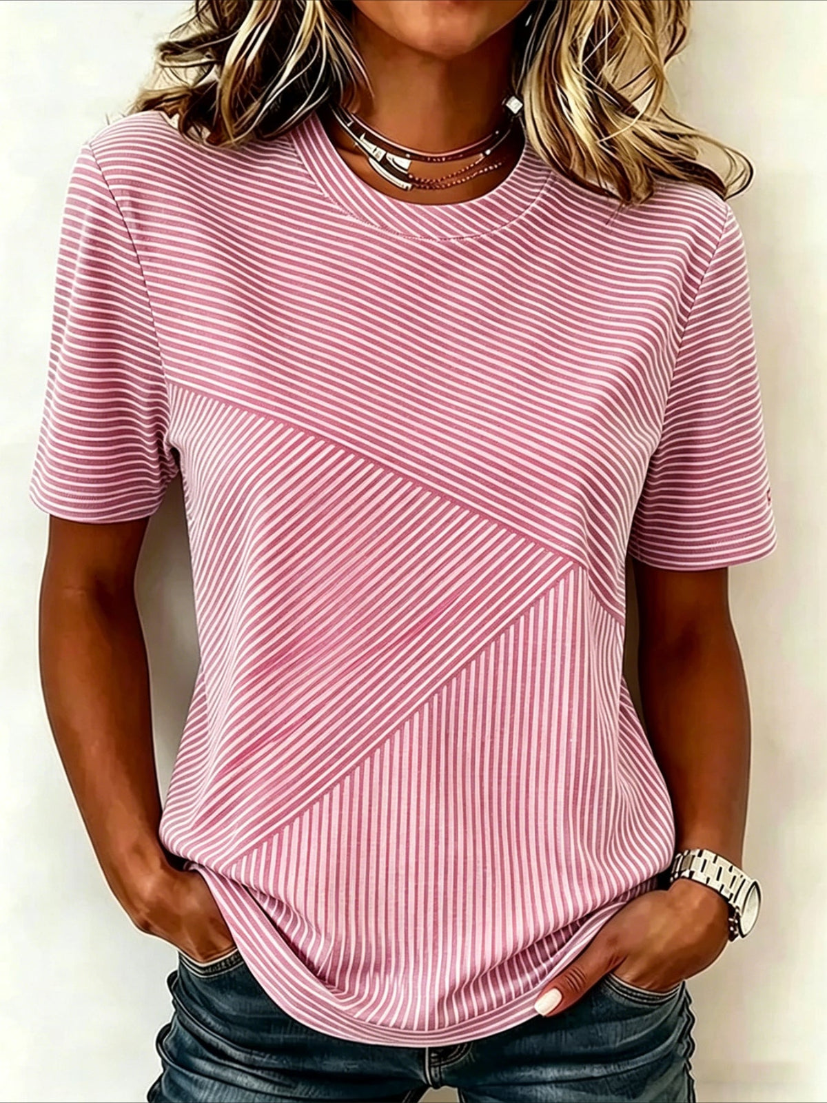 Stiped Crew Neck Short Sleeve Daily Going Out Casual T-Shirt