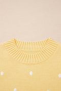 Yellow Cream Elegant Polka Dot Bubble Short Sleeve Sweater