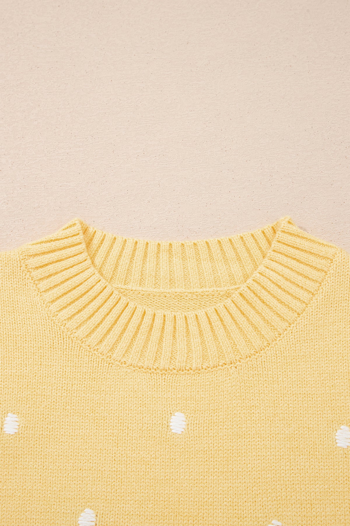 Yellow Cream Elegant Polka Dot Bubble Short Sleeve Sweater
