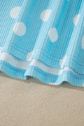 Sky Blue Twisted Rib Polka Dot Print Plus Size T Shirt