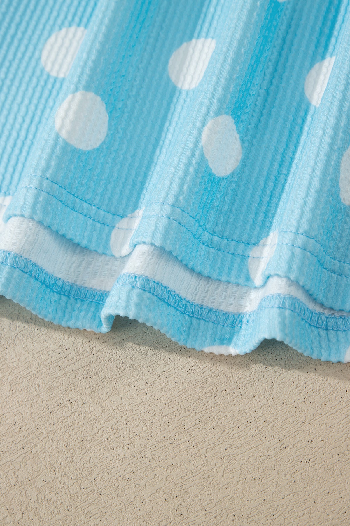 Sky Blue Twisted Rib Polka Dot Print Plus Size T Shirt