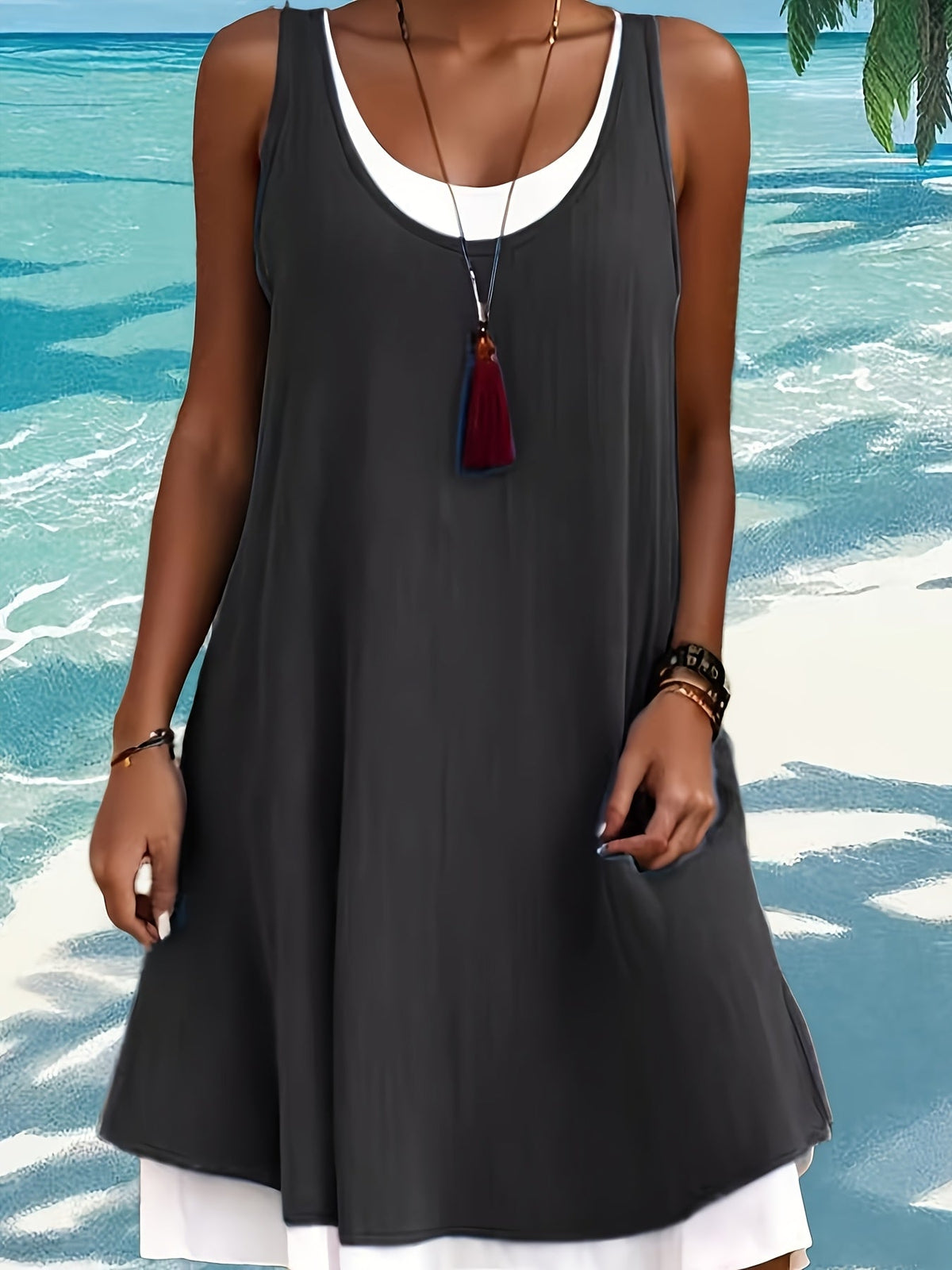 Casual Sleeveless Fake Two-Piece Loose Vest Dress