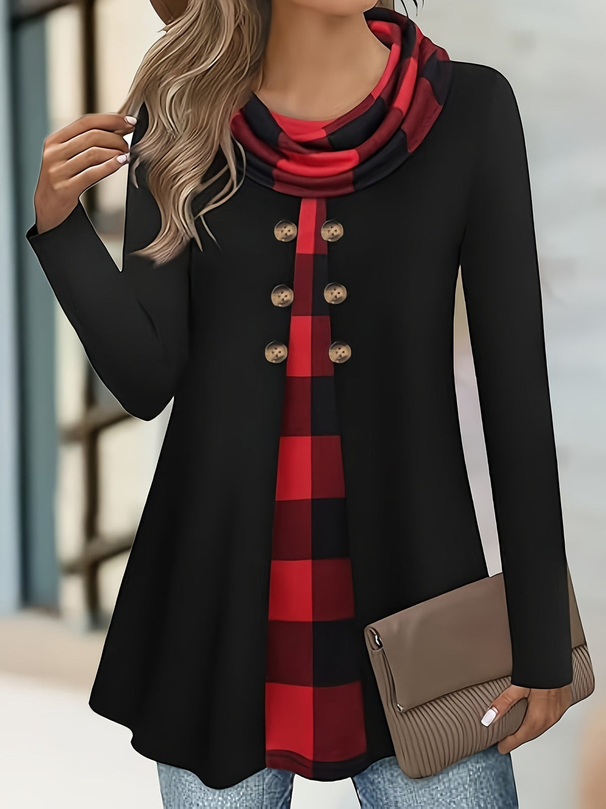 Chic 2-in-1 Plaid Print T-Shirt Top