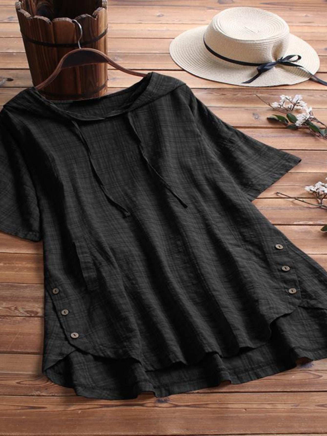 Elegant Hooded Plaid Blouse for Women - Long Sleeve Shirt with Drawstring Detail