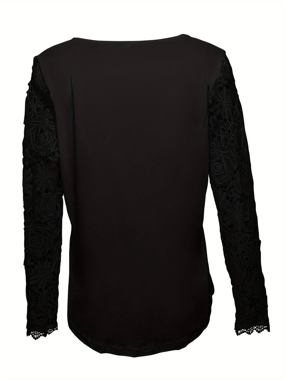 Lace Stitching T-Shirt, Casual Square Neck Long Sleeve T-Shirt