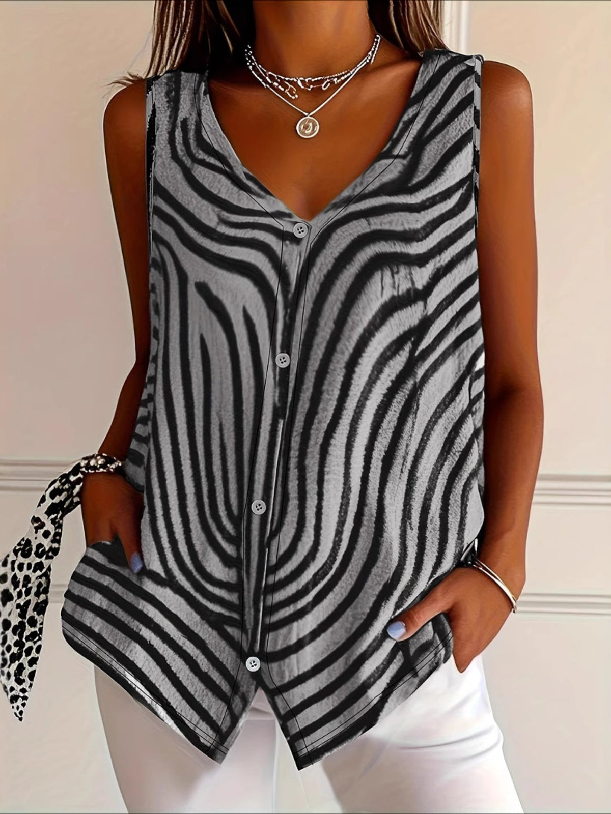 Button-Front Lightweight Elegant Blouse-like Vest