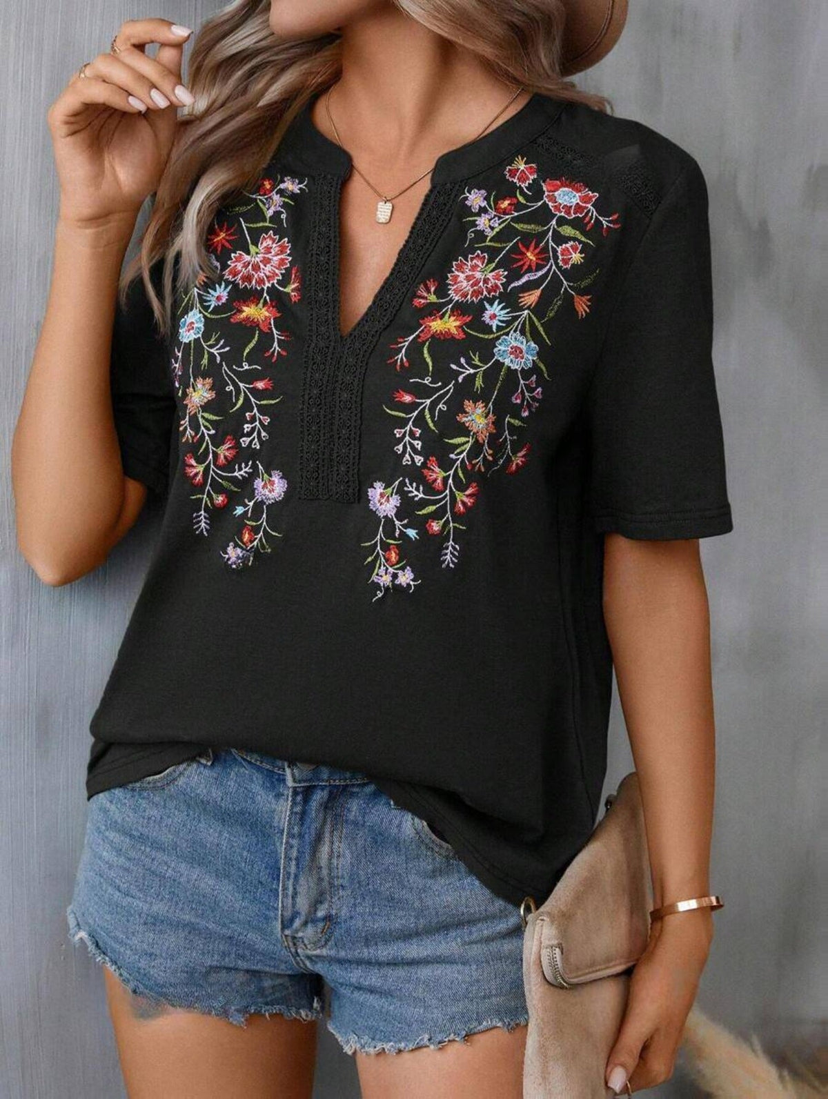 Embroidered Patchwork Lace T-Shirt