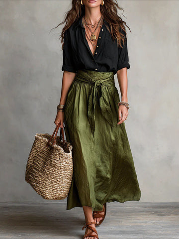 2pcs Color-blocking Casual Fashion Half Length Skirt And Shirt 2pcs Set