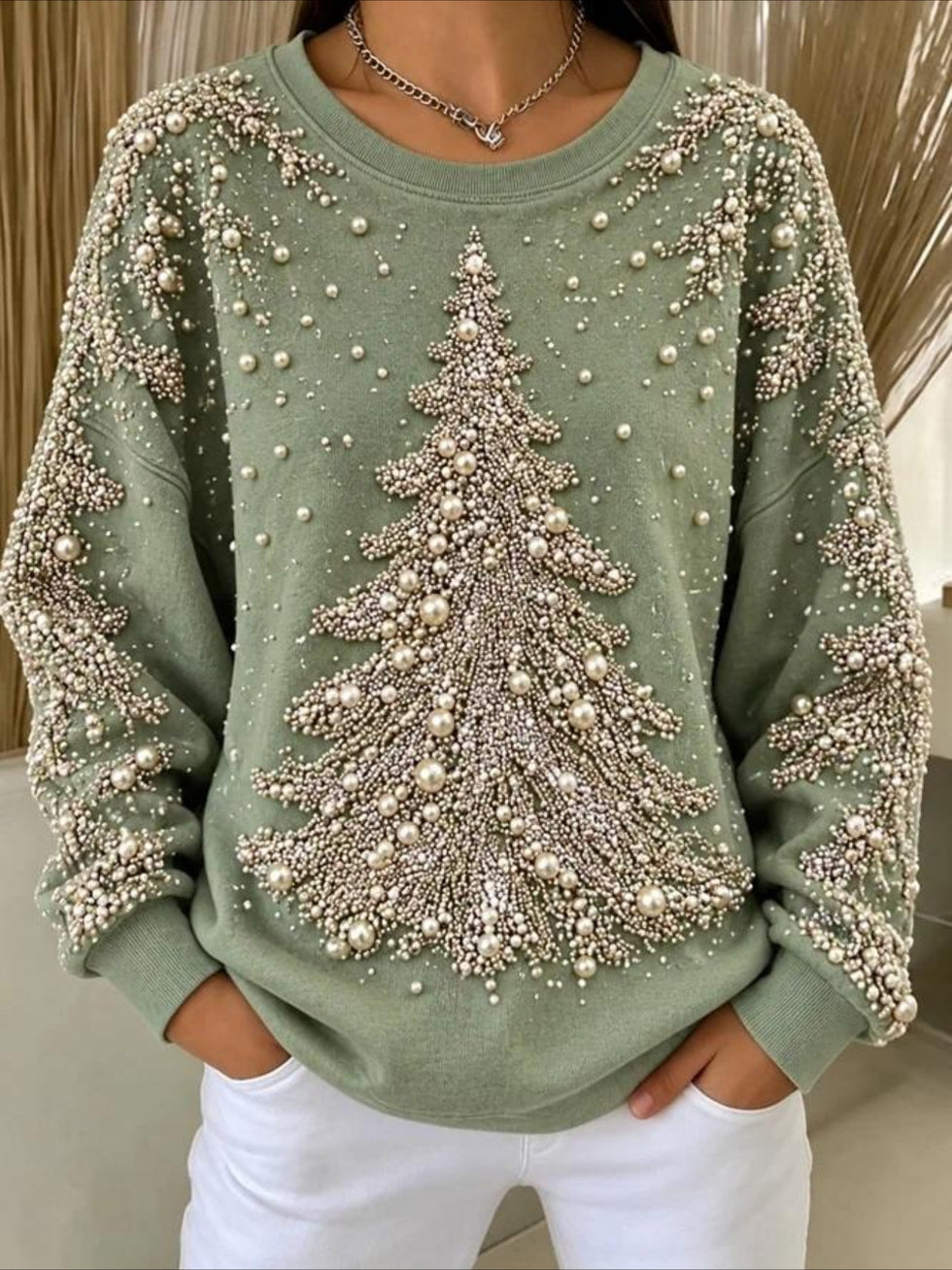 Christmas Tree Printed Crew Neck Long Sleeve Sweater Hoodie ...
