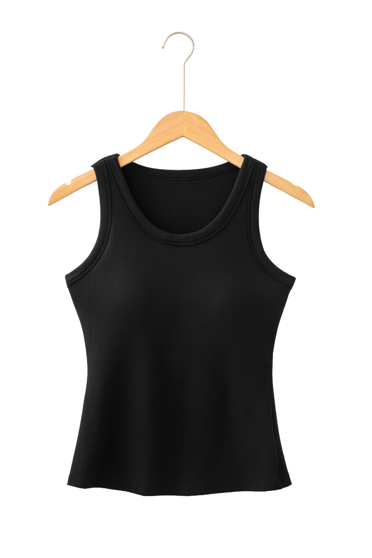 Black Slim Ribbed Padded Tank Top