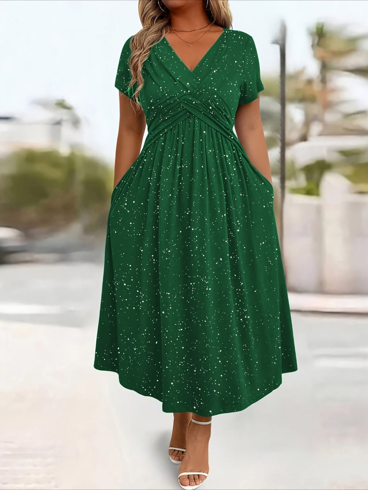 Elegant V-Neck Flattering Fit with Pocket Dress