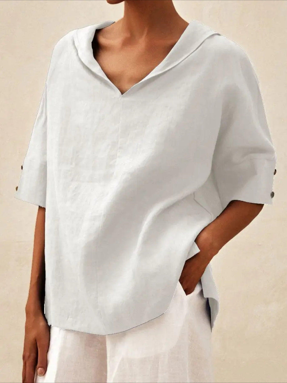 Casual Summer V-Neck Short Sleeve Solid Shirt