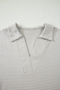 Khaki Stripe Dolman Sleeve Polo Shirt and Drawstring Shorts Set