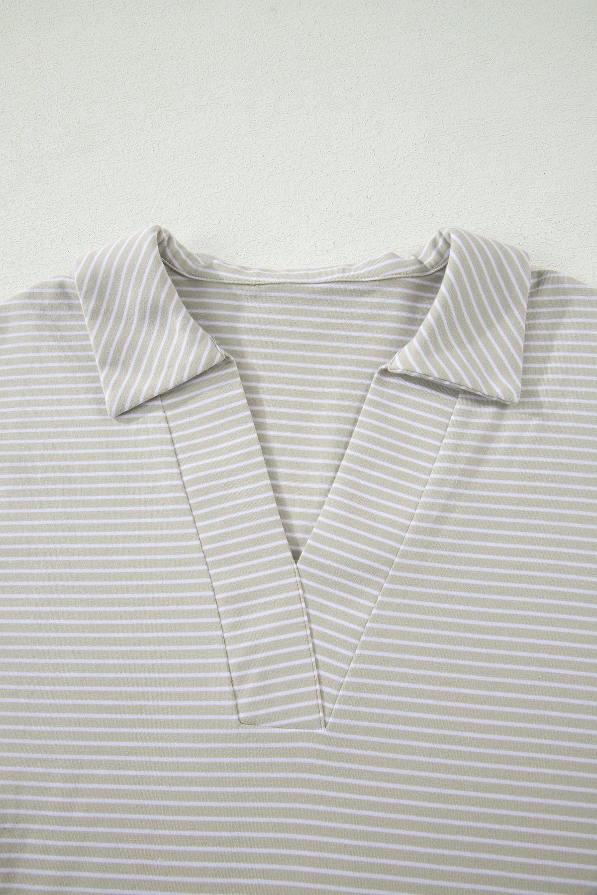 Khaki Stripe Dolman Sleeve Polo Shirt and Drawstring Shorts Set
