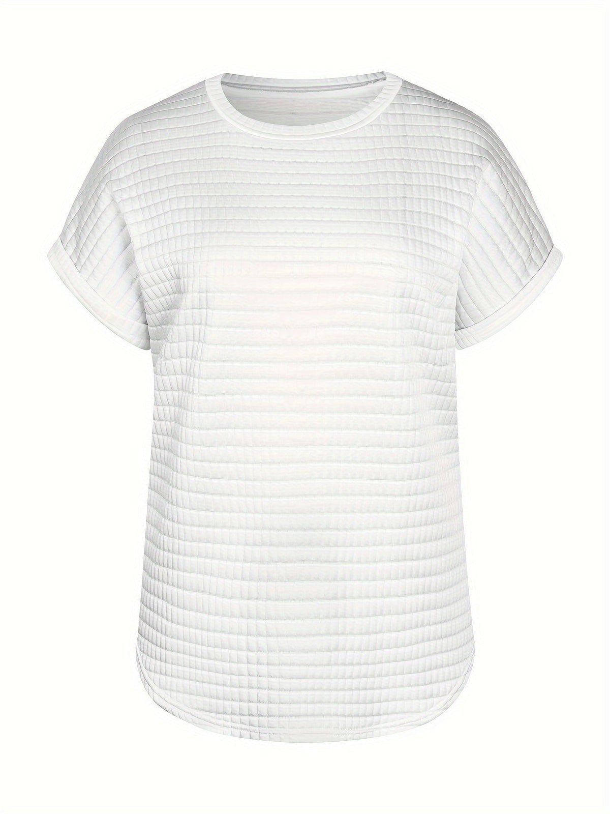 Plaid Textured Solid T-Shirt, Casual Short Sleeve Top