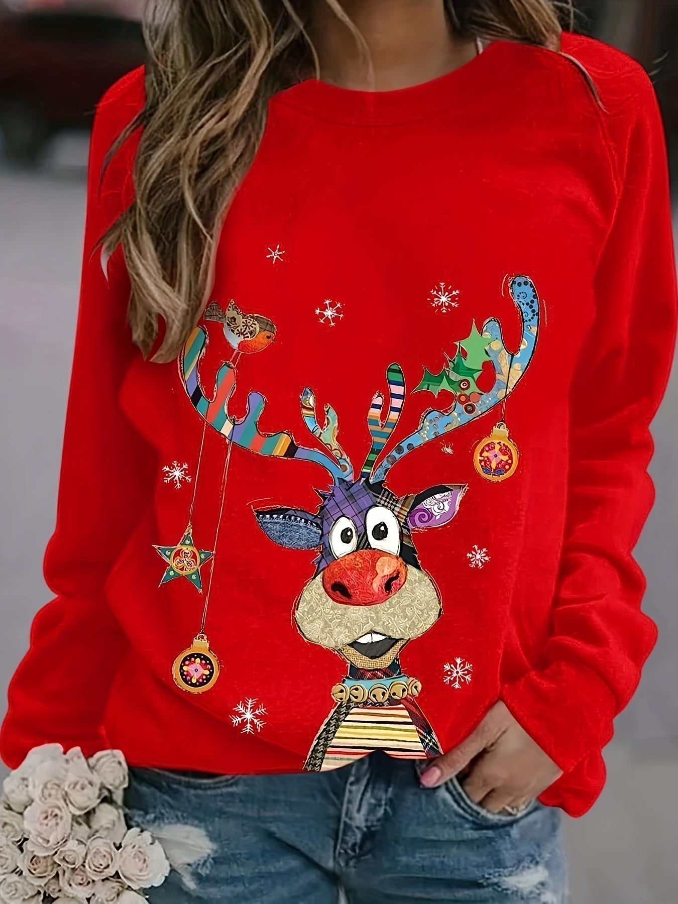 Women's Sweatshirt Casual Christmas Crew Neck Printed Long Sleeve Fashion Fall Loose Pullover