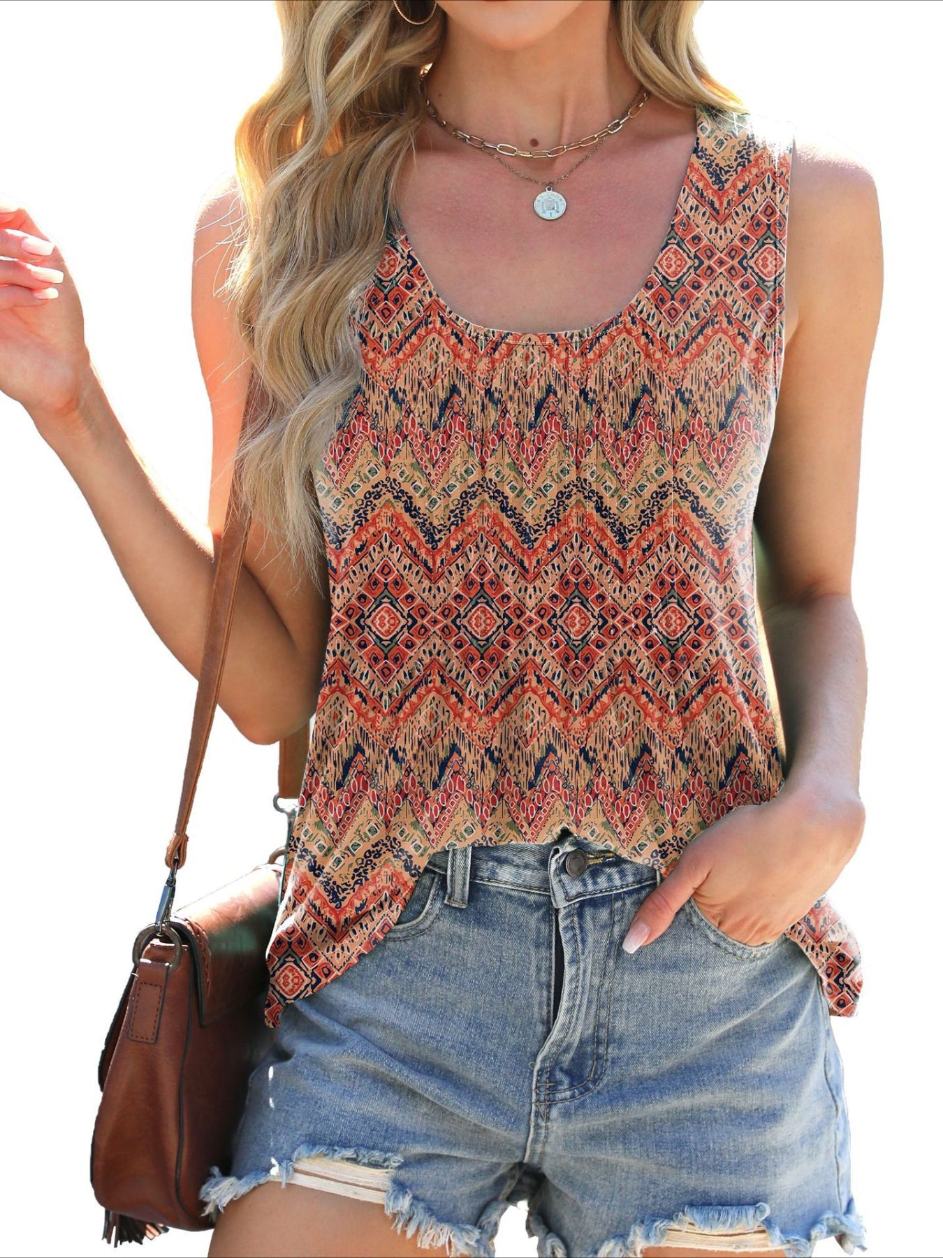 Spring And Summer New Round Neck Tie Dye Printed Loose Sleeveless T-shirt Vest
