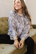 Khaki Abstract Camo Print Colorblock Trim Side Split Tunic Sweatshirt