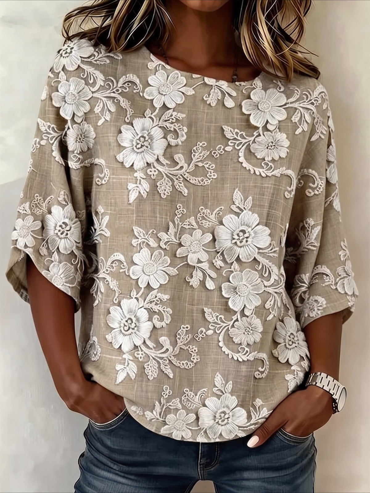 Loose Cotton And Linen Round Neck Half Sleeve Vintage Shirt