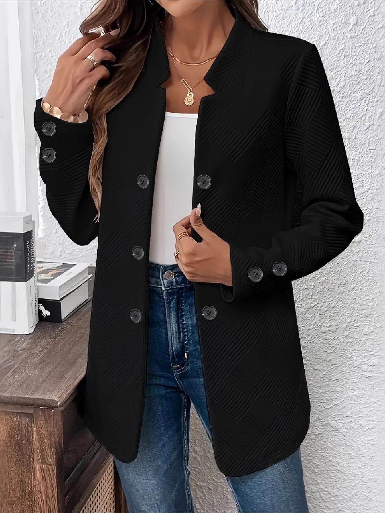 Plain Spring/Fall Casual Long Sleeve Stand Collar Mid-long Outerwear