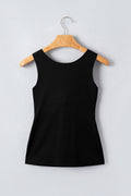 Black Solid Color Wide Strap Splicing Athleisure Tank Top