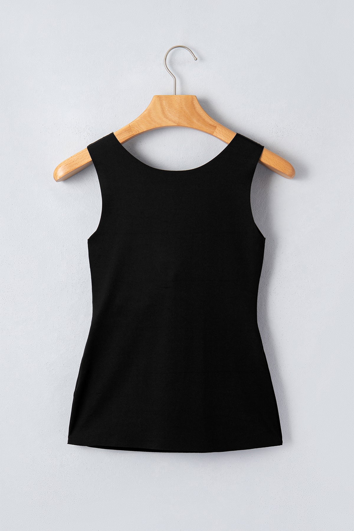 Black Solid Color Wide Strap Splicing Athleisure Tank Top