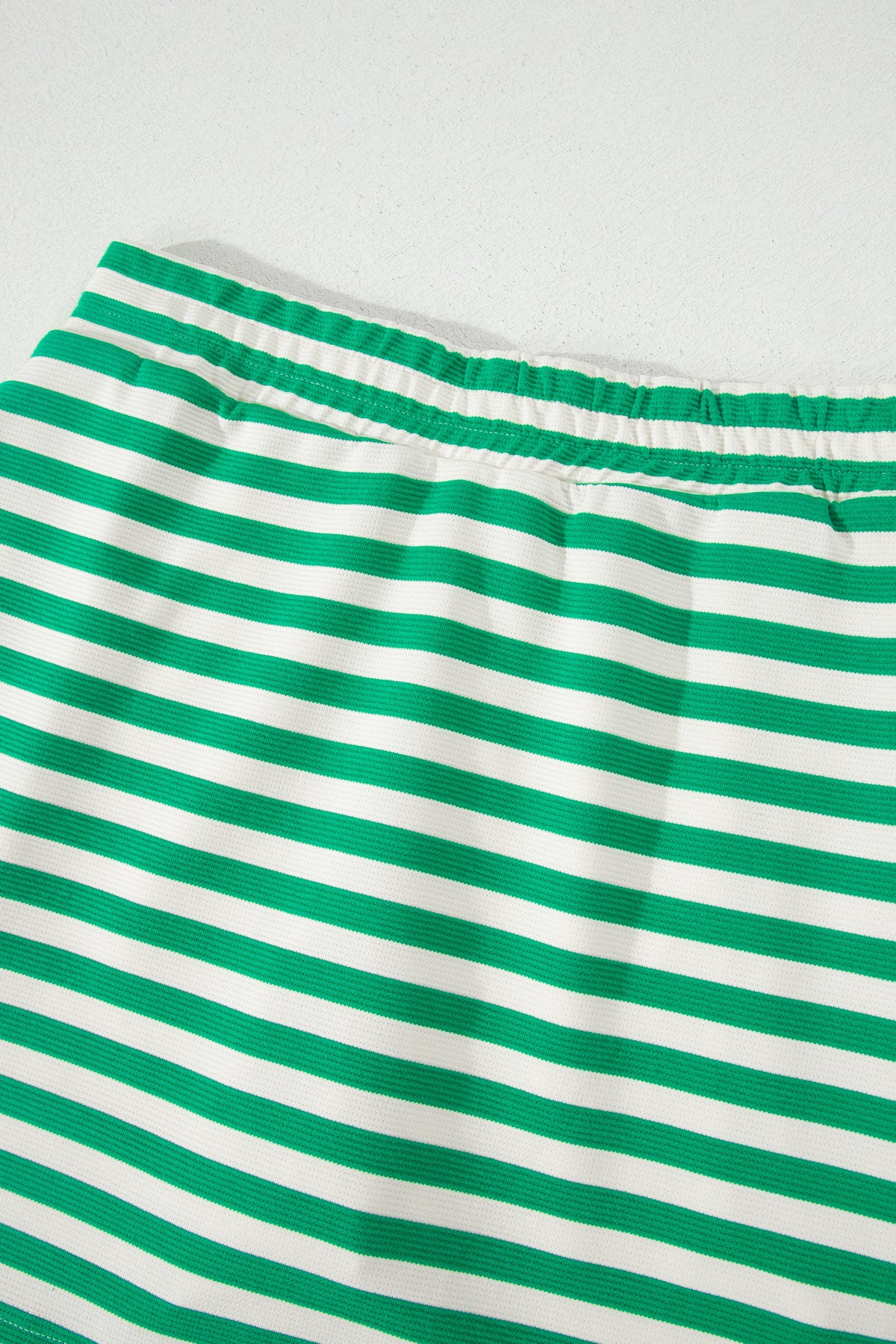 Bright Green Textured Stripe Print Contrast Trim Zip Collar Sleeveless 2pcs Skort Set