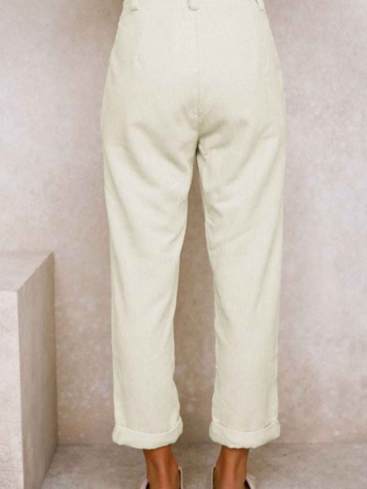 Women's High-Waist Corduroy Pants - Casual Solid Color, Loose Fit Straight Leg with Pockets