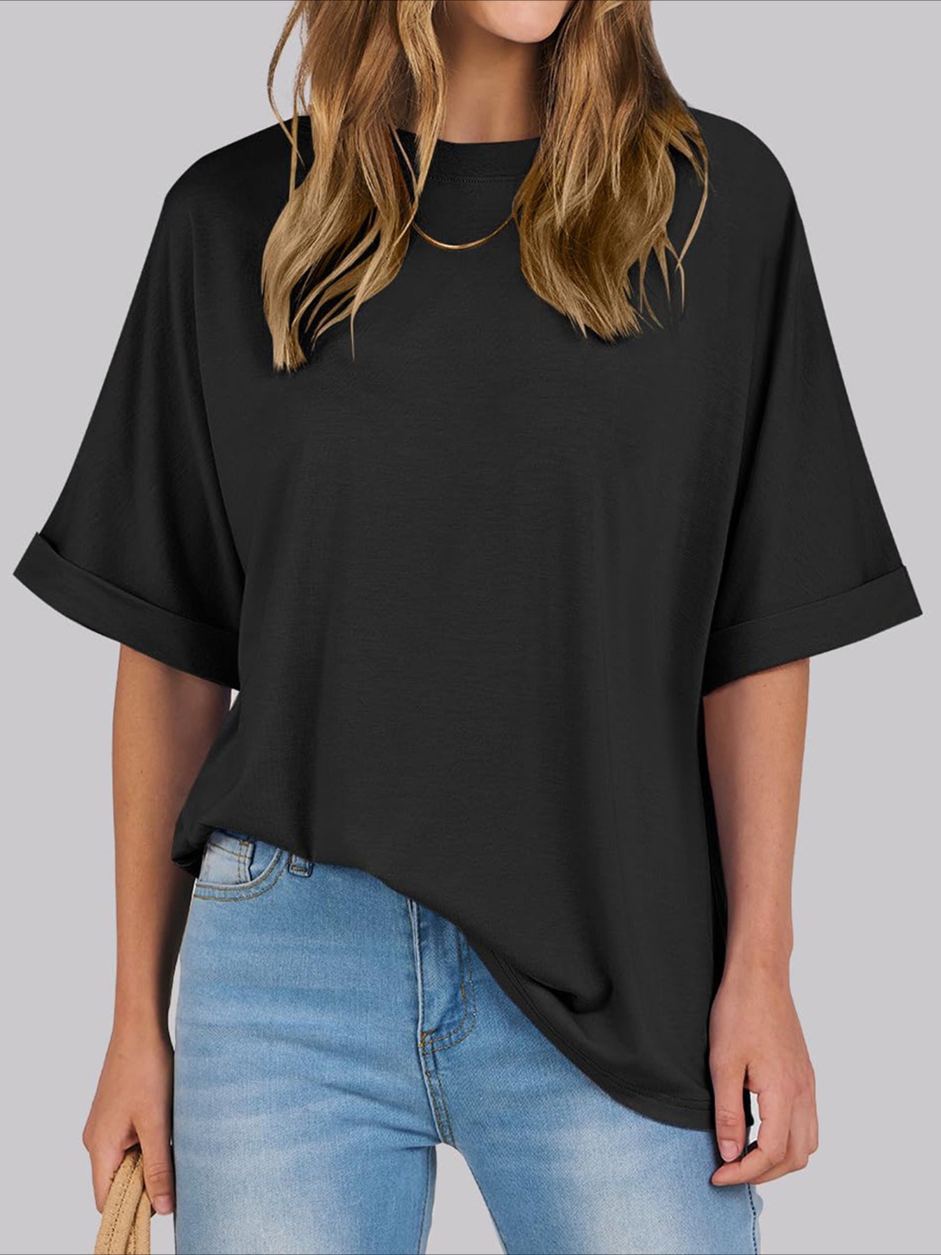 Casual Short Sleeve Crewneck Solid Color Loose T-Shirt