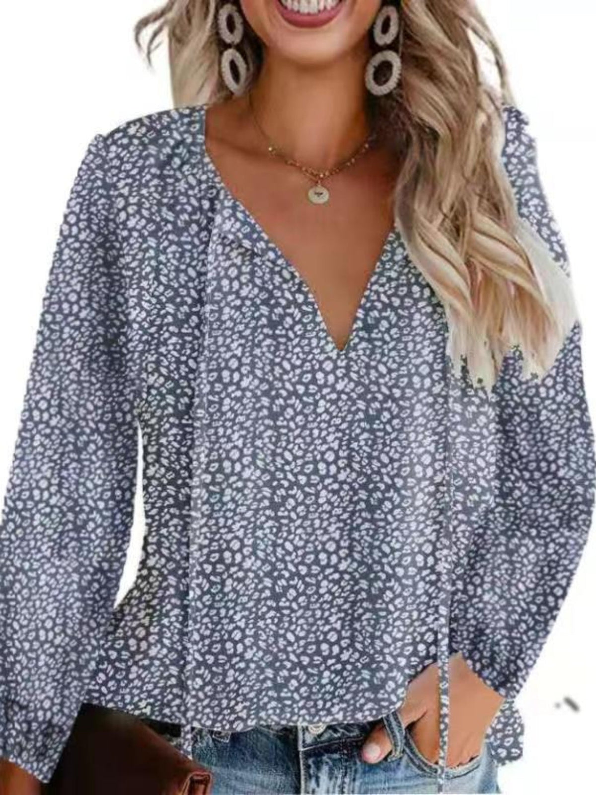 V Neck Flutter Sleeve Blouse, Loose Casual Top