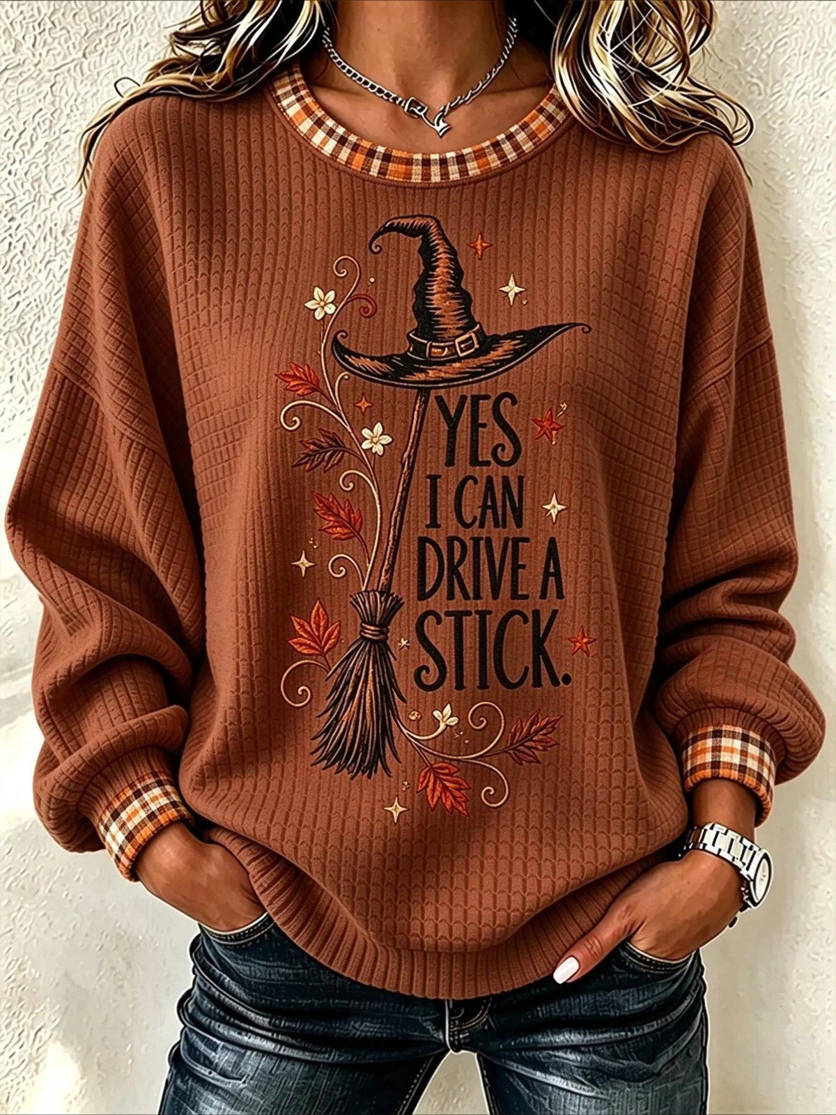 Magic Broom Casual Crew Neck Halloween Regular Fit Sweatshirt