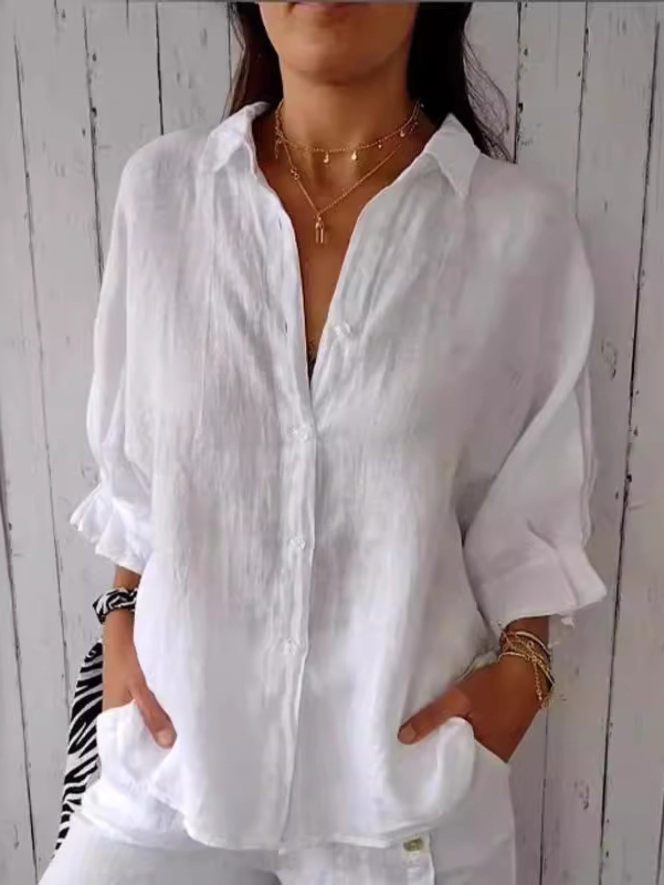 Cotton and Hemp Back Lace Design Shirt