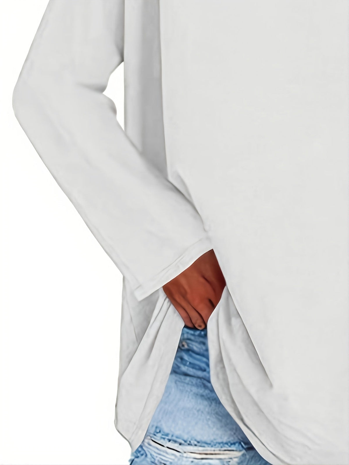 Women's Solid Color Oversized Tops, V-Neck Long Sleeve T-Shirts, Casual Loose Shirts