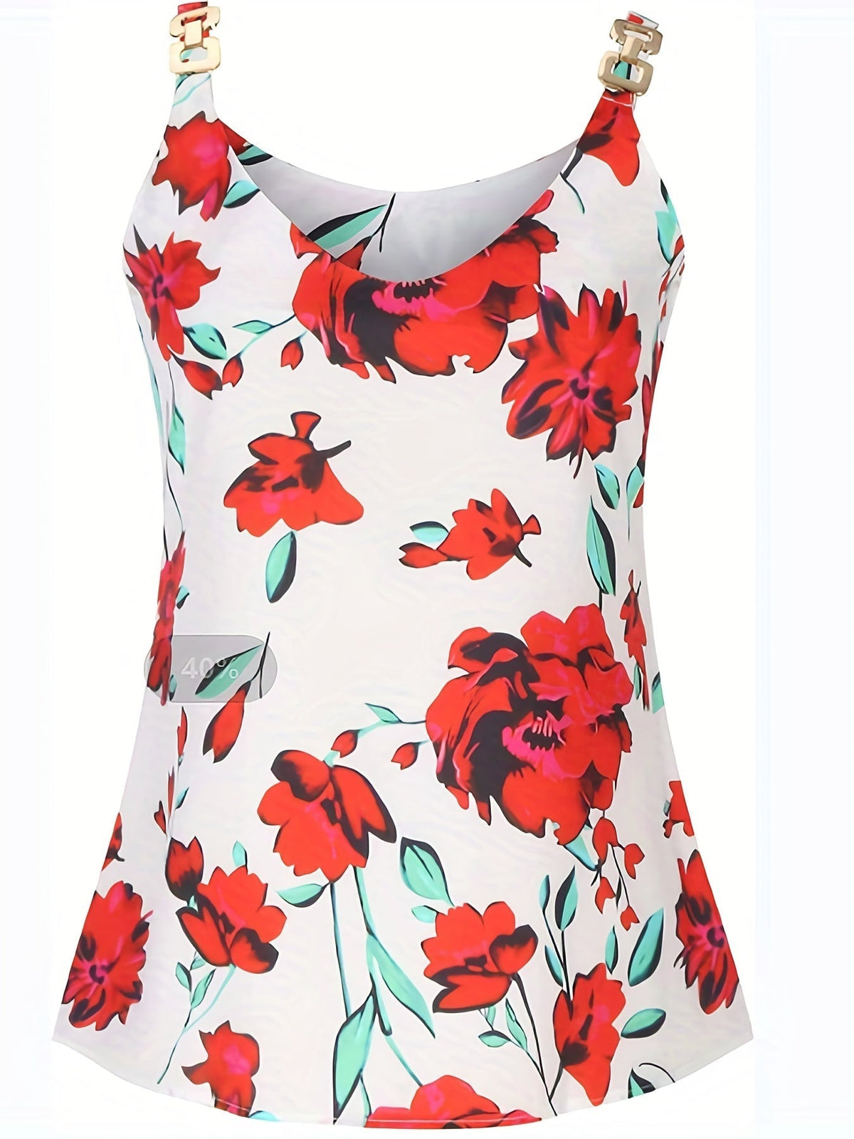 Vintage Floral Print Vest, Casual V Neck Sleeveless Chain Tank Tops