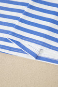 Sky Blue Stripe Contrast Trim Crew Neck Tee Knot Shorts 2pcs Set