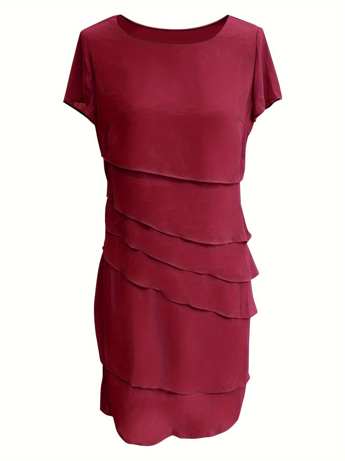 Layered Trim Crew Neck Dress, Elegant Short Sleeve Dress