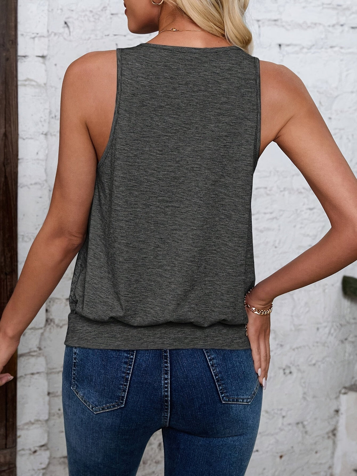 Solid Color V Neck Tank Top, Casual Sleeveless Top