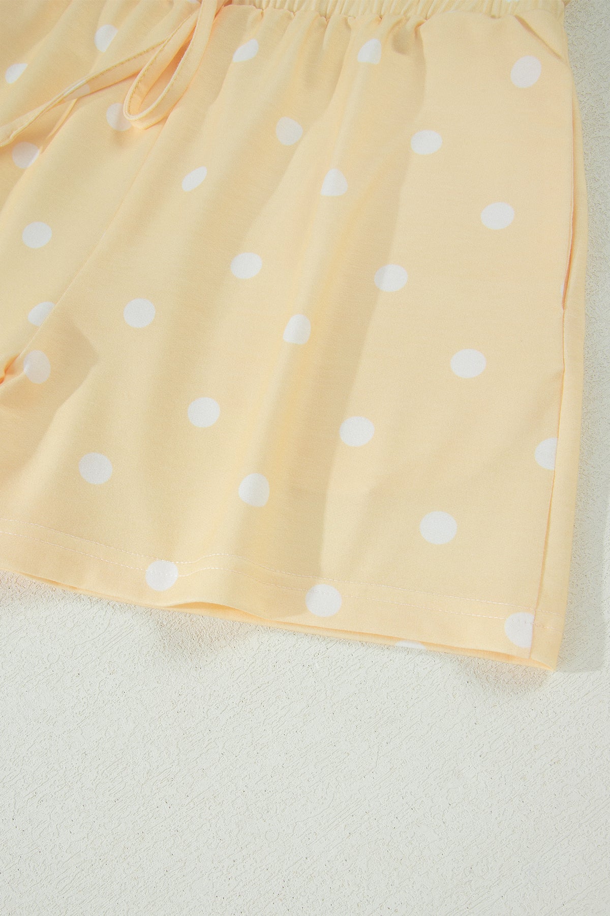 Yellow Polka Dot Short Sleeve Loose Top Drawstring Shorts Set
