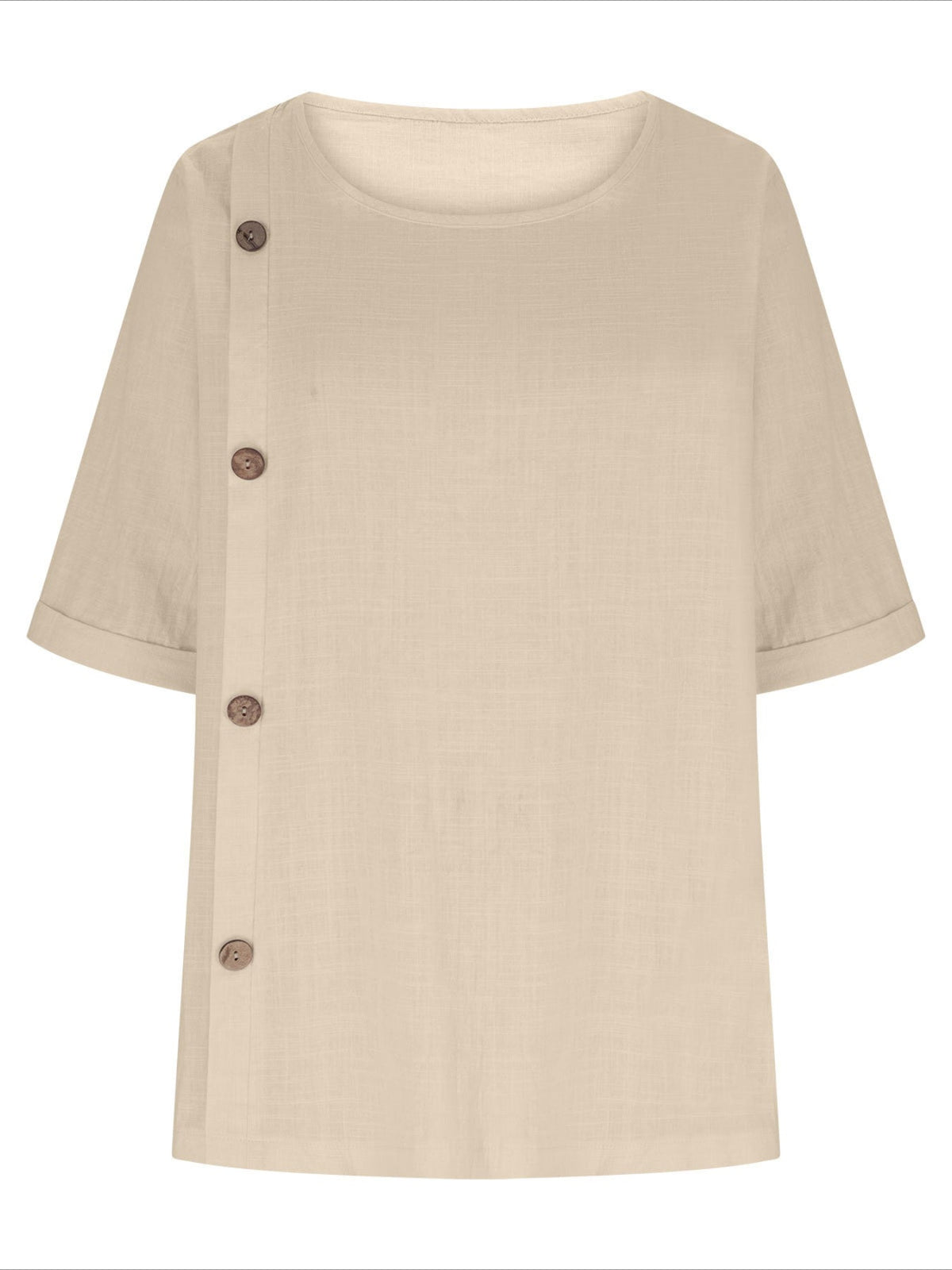 Vintage-Inspired Button-Up Round Neck Blouse with Puffed Sleeves