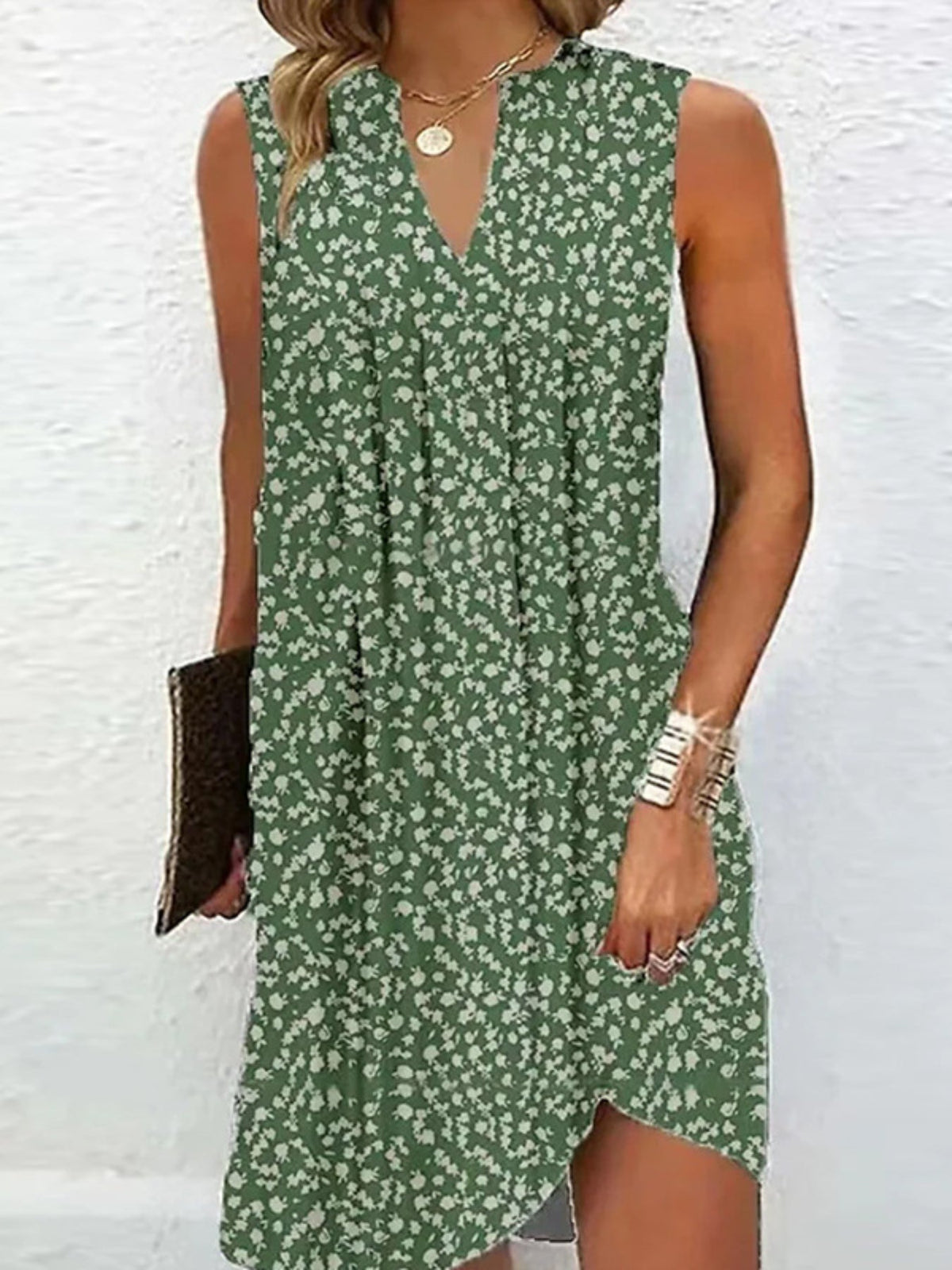 Abstract Ripple Print Dress, Casual V Neck Sleeveless Dress