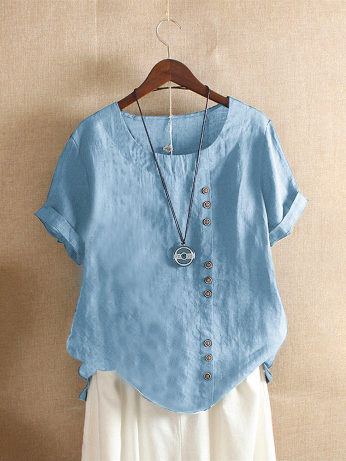 Relaxed Fit Short Sleeve Blouse with Floral Pattern