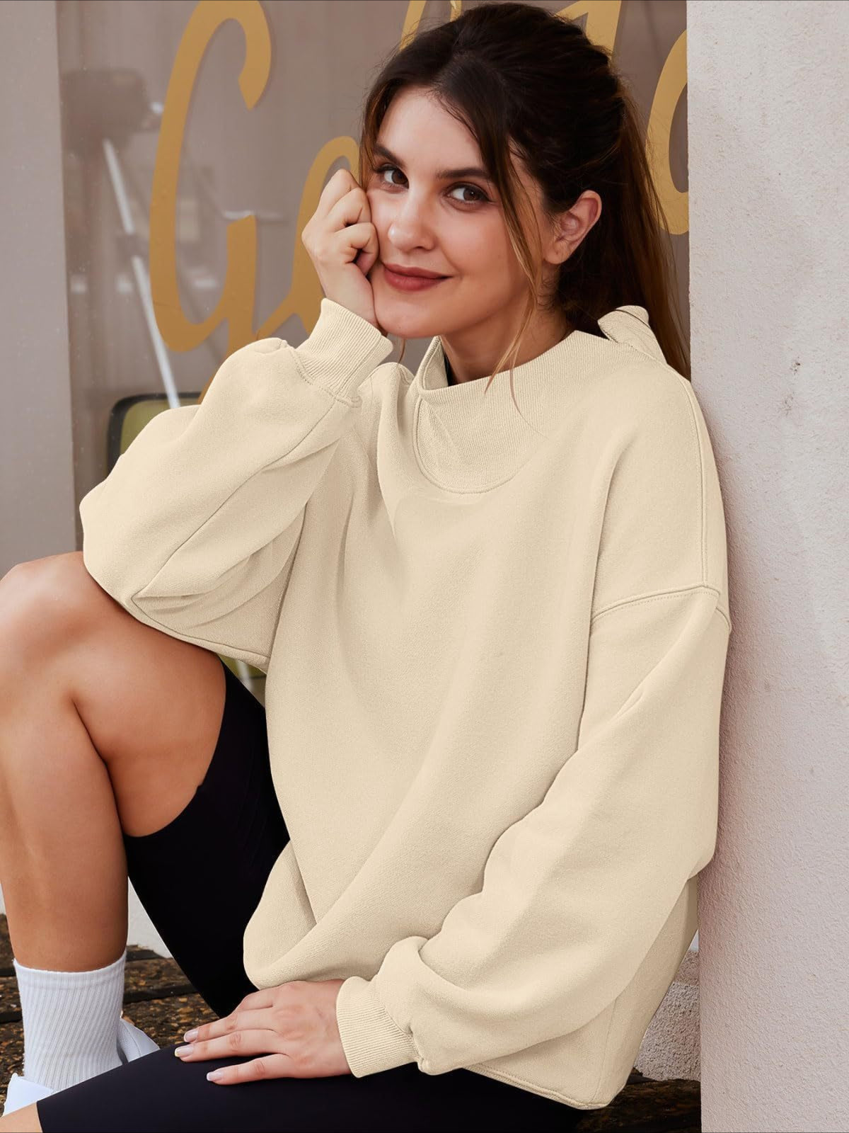 Oversized Mock Neck Drop Shoulder Sweatshirt