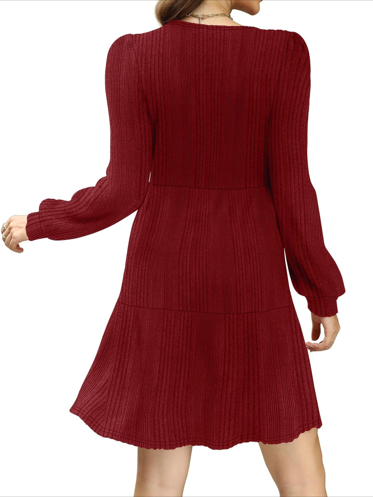 Square Neck Long Sleeve Dress with Pockets
