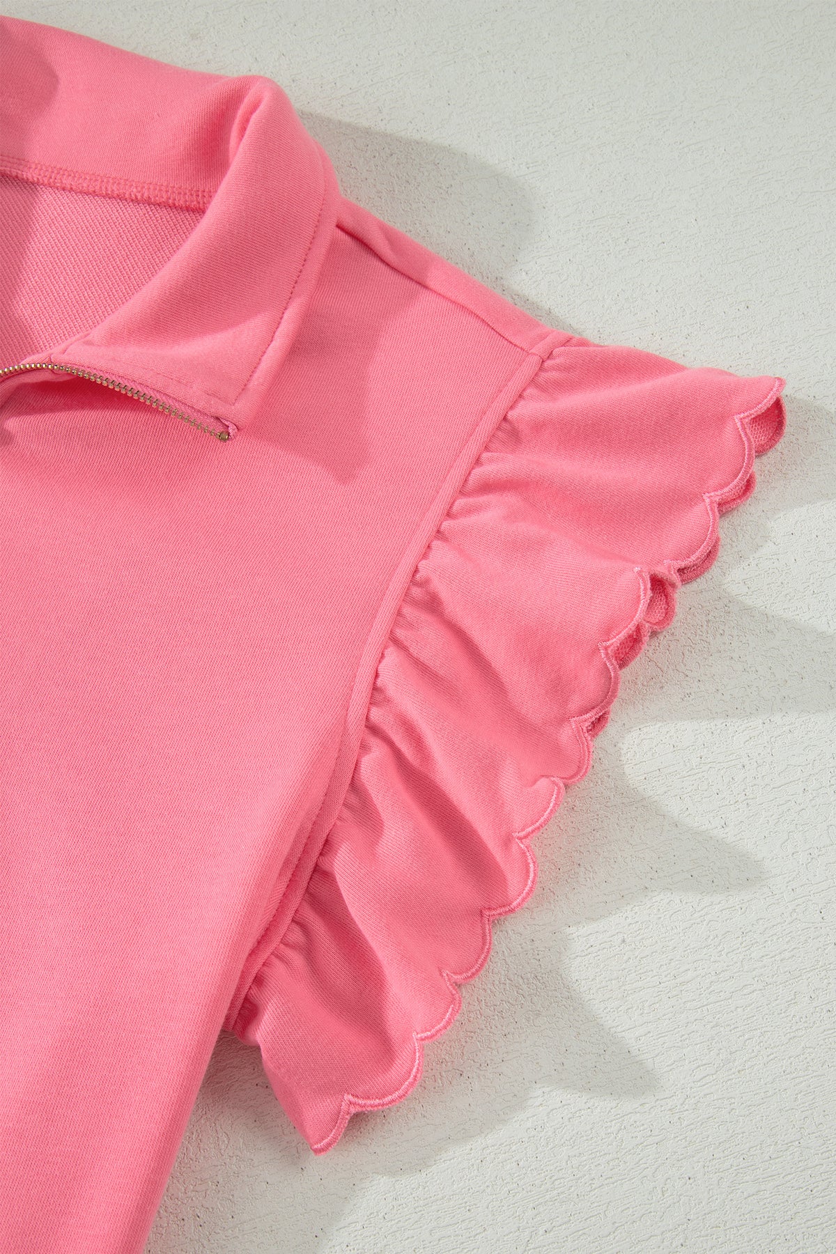 Coral Paradise Half Zipped Ruffled Short Set
