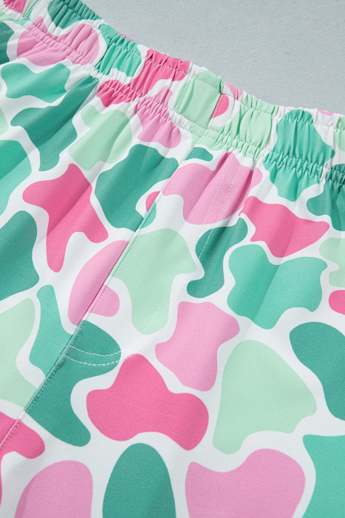 Green Camouflage Printed Cropped Tank Athleisure 2pcs Short Set