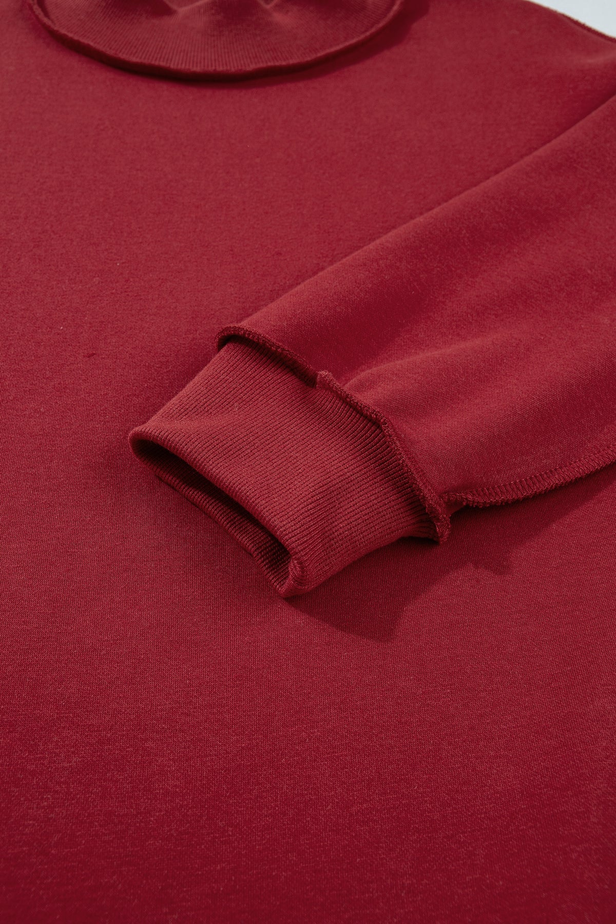 Red Dahlia Oversize Drop Shoulder Reversible Mock Neck Sweatshirt