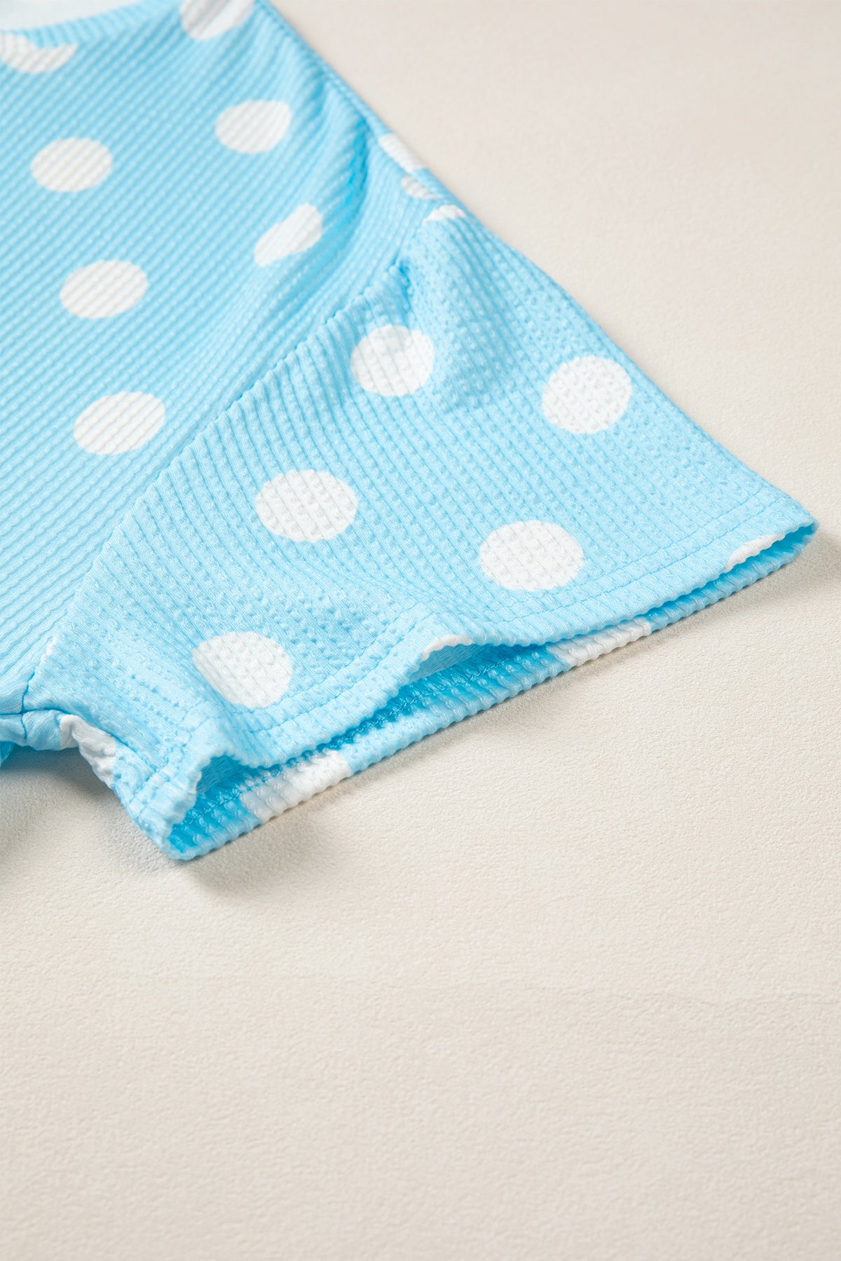 Sky Blue Polka Dot Patch Pocket Twisted Ribbed Top